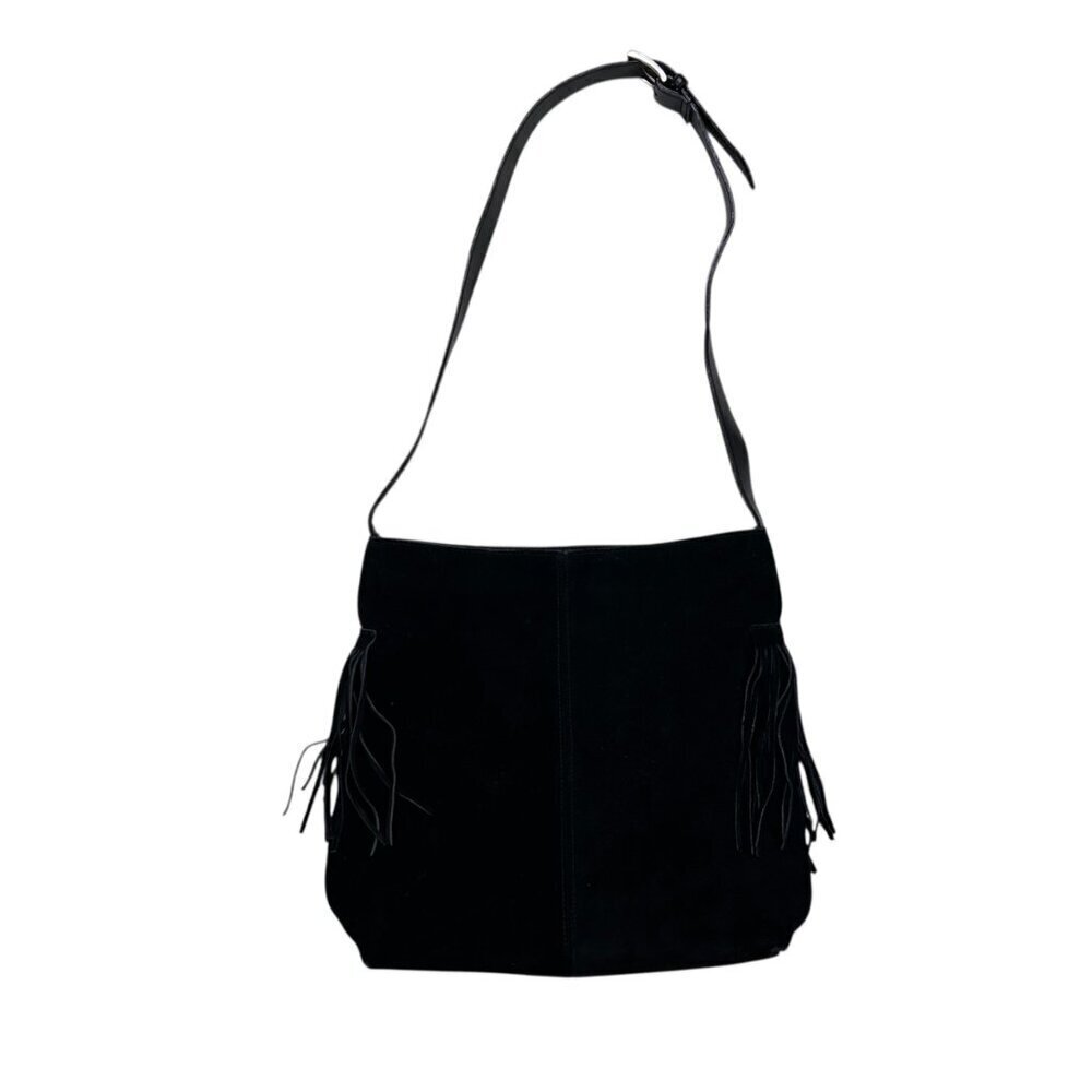 Ego Black Faux Suede Fringe Bag Western Boho Shoulder Bag Cabincore